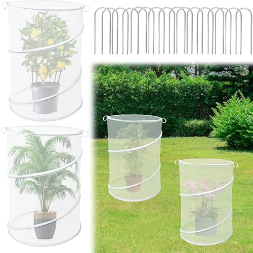 SEAHUI 2 Pack Plant Covers Tent Mesh with 10pcs Stakes for Animals Insect Barrier, Pop up Plant Guard Cover Net, Plant Protection Cage for Garden Outdoor Plants (36x56cm)
