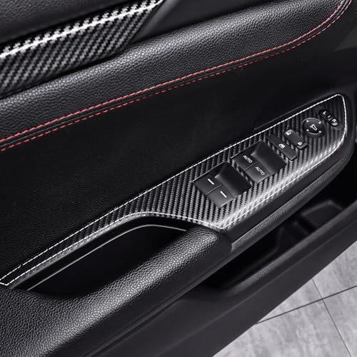 BETTERHUMZ Car Window Lift Switch Panel Cover Sticker Compatible with 10th Gen Honda Civic 2021 2020 2019 2018 2017 Suede Carbon Leather Inner Door Sticker Interior Accessories (Carbon Leather)