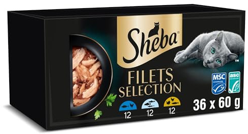 Cibo per gatti adulti SHEBA Filets gusti assortiti in salsa Vaschette 6x60g, confezione da 6