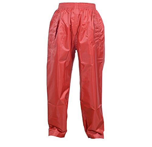 DRY KIDS Childrens Waterproof Over Trousers. Boys and Girls Rainwear for Outdoor Play, Bright Red, 7-8 Years