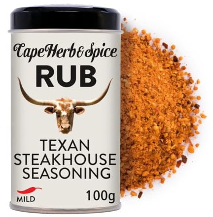 Cape Herb & Spice Rub Texan Steakhouse Seasoning Condiment, Chilli Rating Mild, 100 g Tin (Pack of 1)