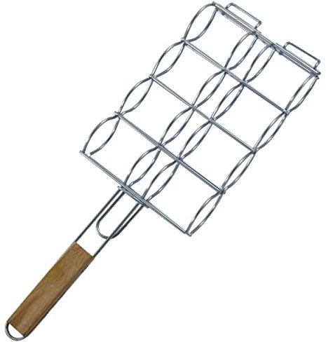 BEST SPORTING Maiskolbenhalter für 4 Maiskolben mit Holzgriff I 27 x 24 x 3 cm I Grillwender für Maiskolben aus Metall I Grill-Zubehör Grillzange Maiskolbengriller mit Griff aus Holz