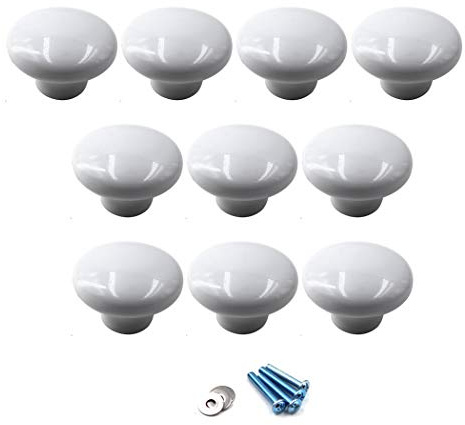 Flomore Blanc Poignées et Boutons de tiroir ceramique poignée de Meuble Porte Bouton pour la Chambre des Enfants Pack de 10 (Vient avec des vis)