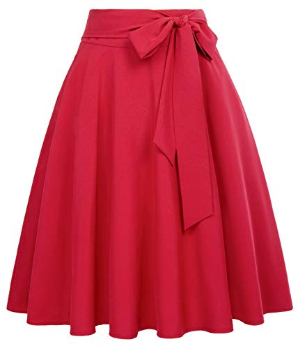 Midi Jupe Femme Chic Rouge Taille Haute Plissee Dress Mi Moillet XL BP561-14
