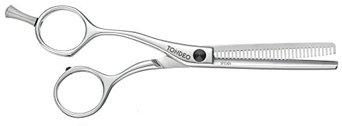TONDEO Texturierschere SPIDER OFFSET 33 Left 5.25 | Linkshänder Modellierschere mit 33 Zähnen mit Prismenschliff im Offset-Design | poliert | Made in Solingen