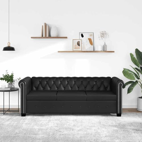 Tidyard Chesterfield Sofa 3-Sitzer Lounge Ledersofa Couch Sofagarnitur Vintage Couch Bürosofa Polstermöbel Stilsofa Couchgarnitur Polstersofa Kunstleder Schwarz