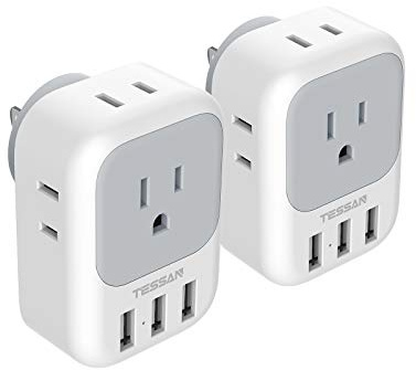 Multiple Plug Outlet Splitter with USB Wall Charger, TESSAN 4 Electrical Outlet Extender with 3 USB Ports, Wall Charger Block for Cruise Dorm Essentials, Home, Office, 2 Pack
