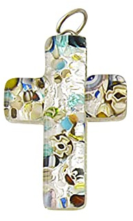Colgante de cruz de cristal de Murano, aprox. 3, 5 x 2, 5 cm, multicolor