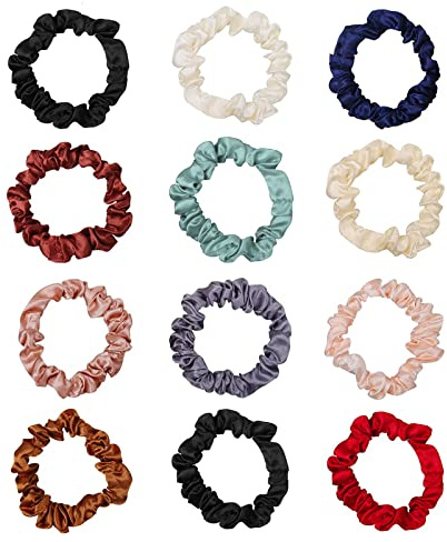 12 Satin Hair Scrunchies for Women & Girls, Elastic Hair Ties Hair Bands