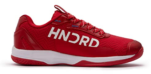HUNDRED Xoom Pro, scarpe da badminton professionali antitraccia da uomo | Materiale: ecopelle | Adatto per tennis indoor, squash, ping pong, basket e padel (Rosso/Bianco, EU 42, UK 8, US 9)