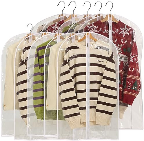 Perber All Clear Garment Bags for Hanging Clothes, 40 Suit Bags for Closet Storage, Plastic Dustproof Suit Cover Bags, Clothes Protectors Bag with zipper for Coats, Jackets, Shirts（10 Packs）