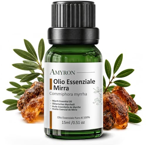 Olio Essenziale Mirra 15ml AMYRON | Commiphora myrrha | Naturale E Puro Al 100% Ideale Per Aromaterapia E Diffusore Oli Essenziali | Massaggi aromatici | Uso Alimentare Terapeutico Senza OGM