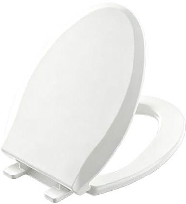 Aünsffer Toilet Seat Elongated Toilet Seat 18.5inch, Soft Close Toilet Seat Easy Clean, Oblong Toilet Lid for Home Use, White PP Material, 2 Year Support