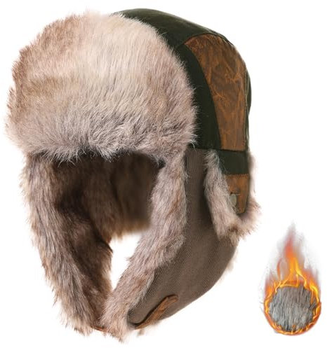 TOP-EX TOPEX XL/XXL Unisex Wintermütze Herren Trappermütze mit Ohrenklappen Fliegermütze Fellmütze Warme Russenmütze TE67191_Army Grün XXL 62 großer Kopf