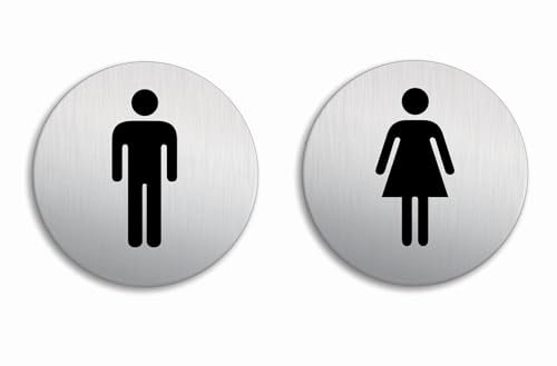 Senales Baño Aseos WC Mujeres y Hombres Conjunto de 2 Ø 100 mm Cartel Placa Aluminio cepillado adhesivo
