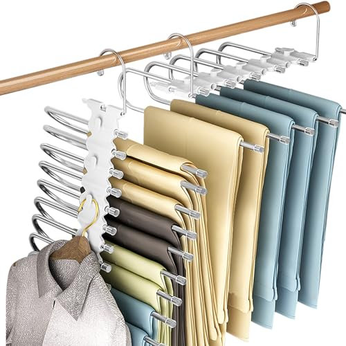 Baxcdyswe 9 In 1 Grucce Pantaloni Salvaspazio, Appendini Armadio Appendi, Acciaio Inossidabile Appendino Antiscivolo Multifunzionali Portapantaloni Appendiabiti per Pantaloni, Sciarpe, Jeans, Vestiti