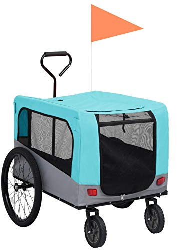 LAPOOH Remolque Carro de Bicicleta Mascotas 2 en 1 Azul y Gris, Remolque Bici Perro, Remolque Bicicleta De Carga