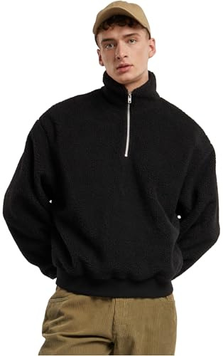 Urban Classics Troyer för män, oversized teddy-troyer av sherpa-tyg, oversize passform, storlekar S 5XL, svart, S