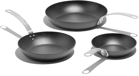 Made In Cookware - 3 Piece (Includes 8,10,12) Seasoned Blue Carbon Steel Frying Pan - (Like Cast Iron, but Better) - Professional Cookware - Crafted in Sweden - Induction Compatible