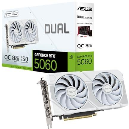 ASUS Dual GeForce RTX 5060 8GB GDDR7 White OC Edition - Tarjeta gráfica para Videojuegos (Nvidia Blackwell y DLSS 4, diseño de 2,5 Ranuras, PCIE 5.0, 1 HDMI 2.1b, 3X DisplayPort 2.1b, Blanco