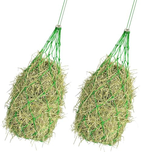 YIZITU 2 Pieces Large Slow Feed Straw Net For Horses 40Inch Holes Promotes Natural Grazing Behavior Small Hole Hays Net For Grazing Simulation