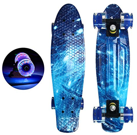 Whoasyst 56 cm komplett cruiser skateboard blinkande fiskskridskor bräda för vuxna barn tonåringar