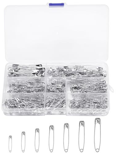 470 Stück Sicherheitsnadeln Set, 7 Größen Metall Safety Pins for Clothes, Silber Nähnadeln Set, Sicherheitsnadel für Kleidung, Basteln Nähen Kunsthandwerk Säumen DIY Craft