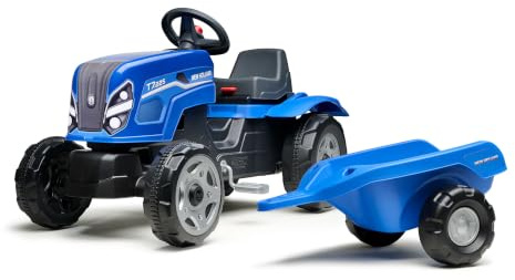 Falk Tracteur à pédales New Holland Enfant avec remorque, dès 2 Ans | Capot ouvrant et assise réglable