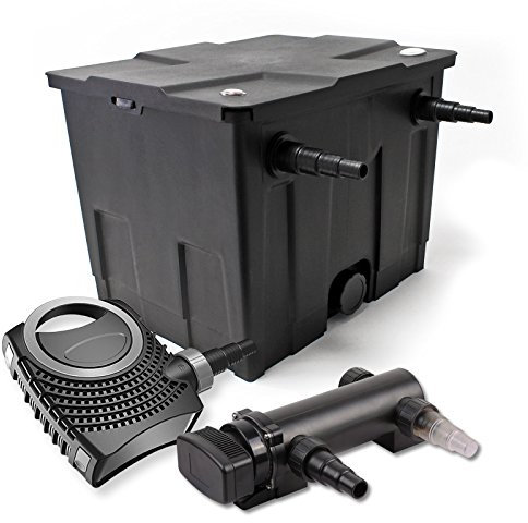 SunSun Komplettset: CBF-350 Teichfilter bis 12000 L Teichfilteranlage als Durchlauffilter, NEO7000 SuperEco Teichpumpe 7000l/h 50W, CUV-318 Teichklärer UVC Klärer mit 18W