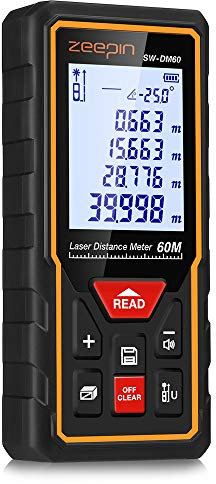 Distance Meter ZEEPIN per Telemetro Laser (Range 0.05~60m / ± 2mm con Retroilluminazione LCD, Protezione Antipolvere e Antipolvere IP 54)