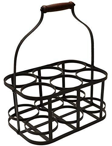 khevga Panier à Bouteilles en métal - Design Vintage avec poignée en Bois, 6 Bouteilles jusqu'à 1,5 l, Porte-bière et Porte-Bouteilles pour la Cuisine, Les Pique-niques, Les Garden-Parties, Robuste