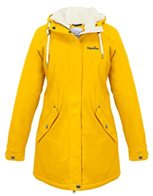 Regenliebe Damen Regenmantel Friesennerz mit Teddyfleece gefüttert, Größe:40, Farbe:gelb