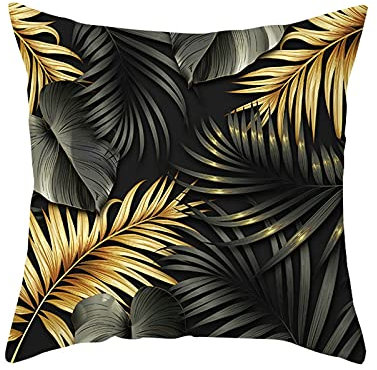 Daesar Funda Almohada,Fundas de Cojines Sin Relleno,Hojas de Palma Funda Cojin 50x50 Estampado Oro Gris Negro