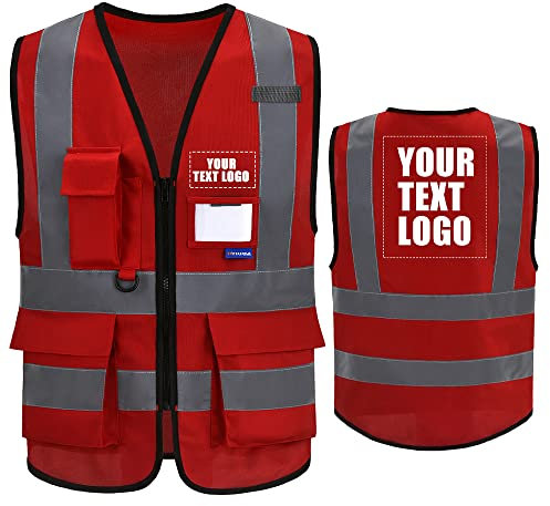 AYKRM 21 Farben Personalisierte bedruckbare Warnweste aufdruck mit Text oder mehrfarbigem Logo und Mehreren Taschen, Warnschutz Arbeitsweste Sicherheitsweste mit bedruckbare
