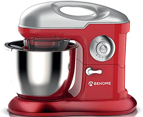 Behome Impastatrice Planetaria Professionale 6,5L Rosso | 10 Velocità, 2 fruste e 1 gancio per impastare