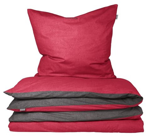 Schiesser Bettwäscheset Doubleface | 2-teilig | Zweifarbig | Feinbiber | 100% Baumwolle | Oeko-Tex Zertifiziert | Reißverschluss | 135x200cm + 80x80cm | Rot-Dunkelgrau