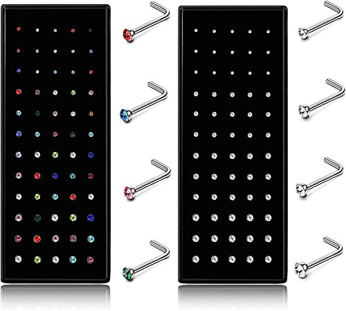 Dochais 120 Stück Nasenstecker 316L Edelstahl Set, Nasenstecker L Form, Nasenpiercing Stecker, Knorpel Barbell Piercing für Frauen Männer 20G 1,5mm 2mm 2,5mm 3mm