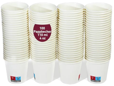 gobecups 100 Vasos desechables 110ml / 4oz de Papel Blanco, vasos cafe desechables, Vasos cartón, vasos cafe