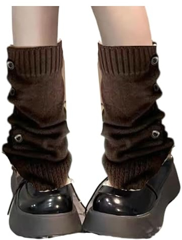 CHERSE Womens Leg Socks with Button Retro Knit Y2K Leg Warmers Vintage High Leg Knee Warmer Socks 80s Outfit for Women Party (Coffee)