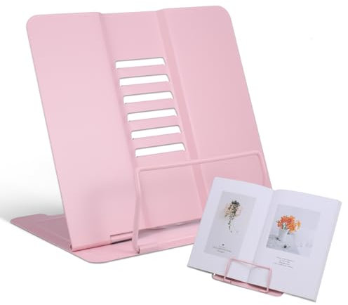 Kssvzz Leggio per Libri Metallo, Leggio da Tavolo per Libri con 6 Altezze Regolabile, Supporto per Libri Multifunzionale per Cuochi Ricette iPad, Rosa