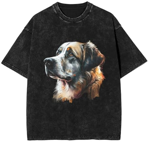 PADOLA Tee Shirt Homme Oversize Coton Imprimé T-Shirts à Manches Courtes Vintage délavé T Shirt Homme Retro Graphic Tshirt Col Rond Grande Taille T-Shirt été Hippie (5 Saint-Bernard, M)