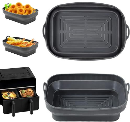Yokuni Accessori Friggitrice ad Aria, 2 Pezzi Accessori Friggitrice ad Aria Riutilizzabili, Facile da Pulire, Teglie per Friggitrice ad Aria Stabile, Adatto per Microonde, Forno