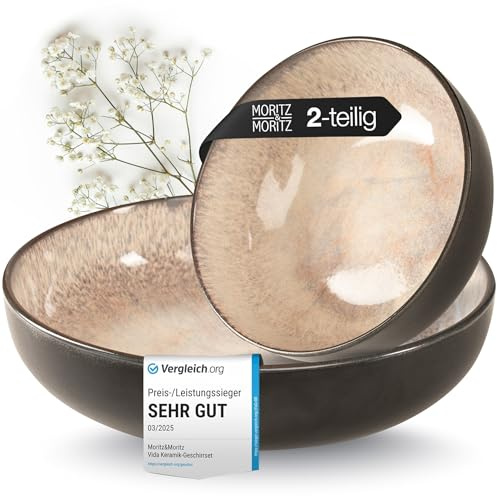 Moritz & Moritz VIDA Servierschalen Set Beige - 2x Große Schalen aus hochwertigem Porzellan, Modern & Zeitlos, Mikrowellen- & Spülmaschinengeeignet - Perfekt für Salate, Pasta, Snacks & mehr