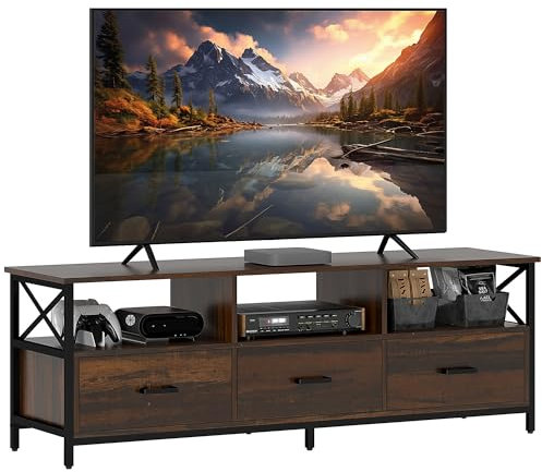 HOMCOM Mobile TV 65 max in Stile Industriale con 3 Cassetti e 3 Ripiani Aperti, Mobile porta TV in Legno e Metallo, 147x40x50 cm, Nero e Marrone