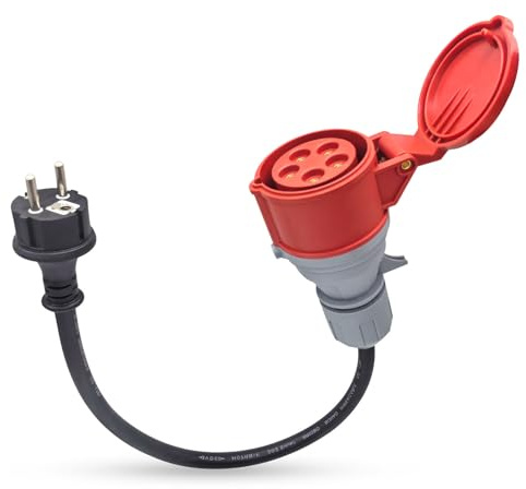 AOJO CEE Adapter 16A auf Schuko mit Schutzabdeckung, 5-Polig Kupplung 16A auf Schuko Stecker für EV Ladegerät, Industriellen - IP44 Schutz
