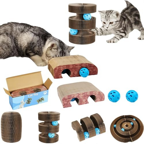 MHwan Katzenspielzeug, 2-in-1 Kratzbrett und Kitten Spielzeug mit Glocke, Kratzfest und langlebig, Akkordeon-Design, mehrere Formänderungen Sorgen für EIN Gefühl von Frische, faltbar zur Aufbewahrung