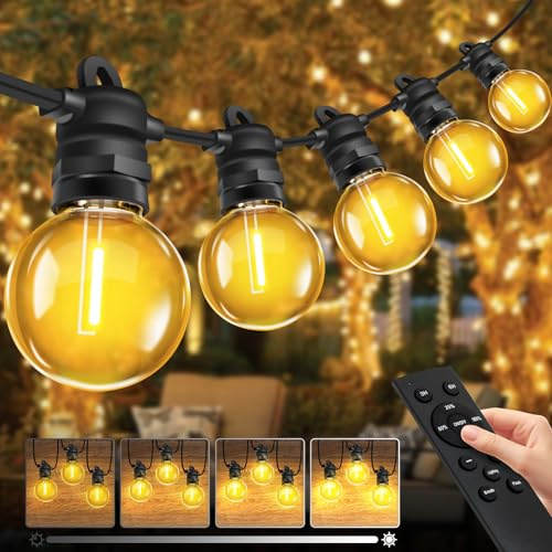 Bowfar ljusslinga utomhus el, 10 m G40 glödlampor balkong ljuskedjor utomhus med 17 + 2 st., IP68 vattentät dimbar paviljong String Lights med fjärrkontroll för trädgård terrass fest bröllop