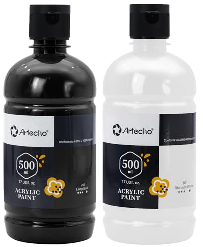Akrylfärg 500 ml set svart och vit, vattentät och ljusäkta, snabbtorkande, akrylfärg för duk, trä, tyg, hantverk, läder och sten.