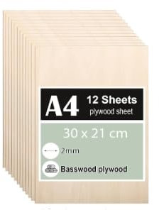 Zikenis 20 Pièces A4 contreplaqué 3mm tilleul,300 x 210 x 3.5 mm contreplaqué multicouche,3mm basswood plywood,Panneau Feuille Découpe Laser,pour l'artisanat, la découpe du bois, le modélisme