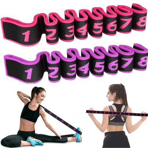 2Pcs Stretching Strap Gymnastics Stretch Band with 8 Loops, Elastic Yoga Straps for Stretching Equipment, Stretch Band for Physical Therapy, Pilates, Yoga, Gymnastics Exercise